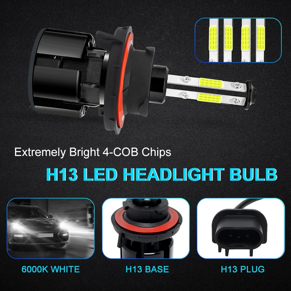 H13 9008 LED Headlight Bulbs Kit High Low Beam 6500K Super Bright White 720000LM
