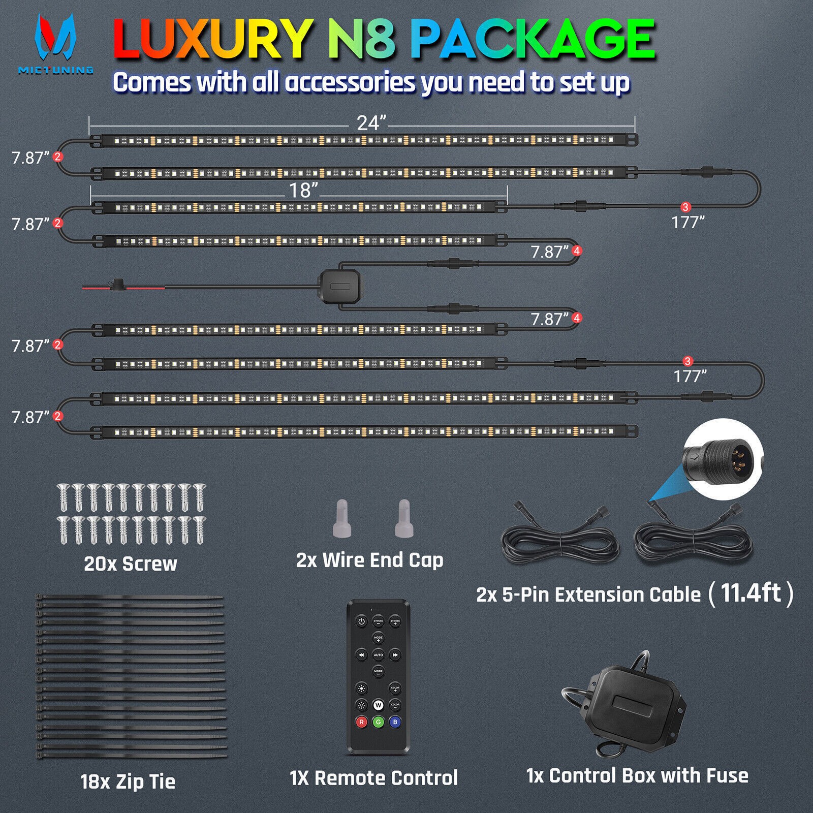 8PCS RGBW Underglow Light Bars for RVs,Exterior Neon Underbody LED Light strips