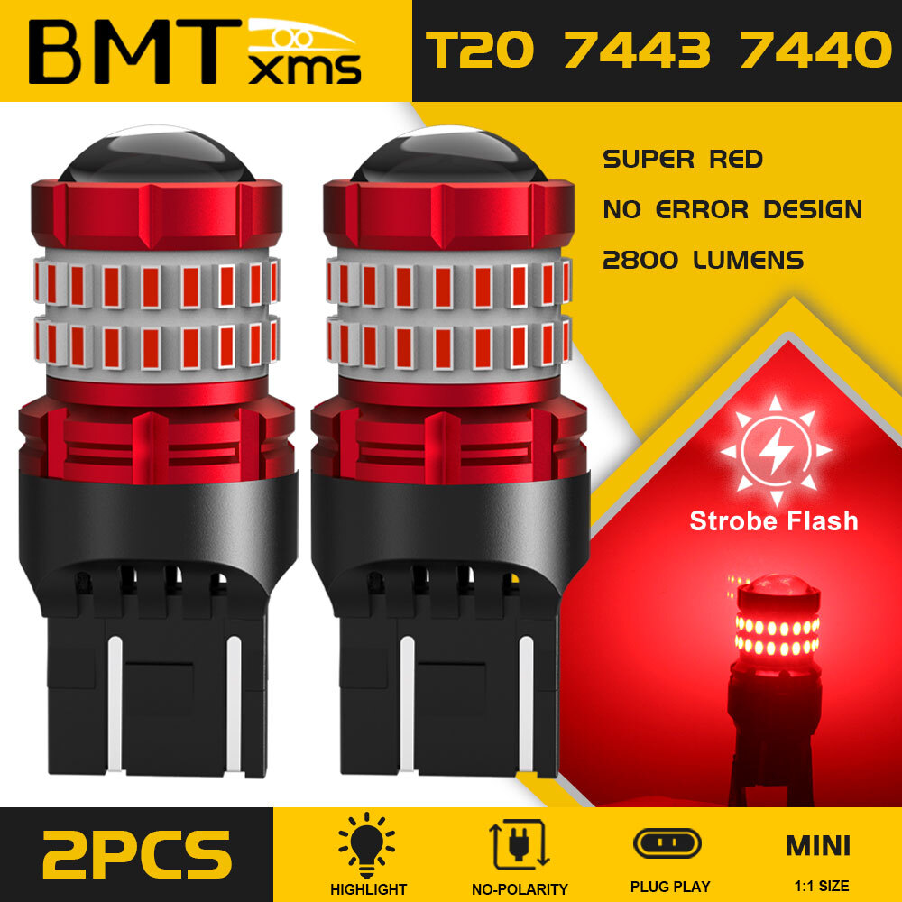 2x 7443 7440 LED Bulbs Flash Strobe Red Brake Light Bulb for Honda Civic Coupe