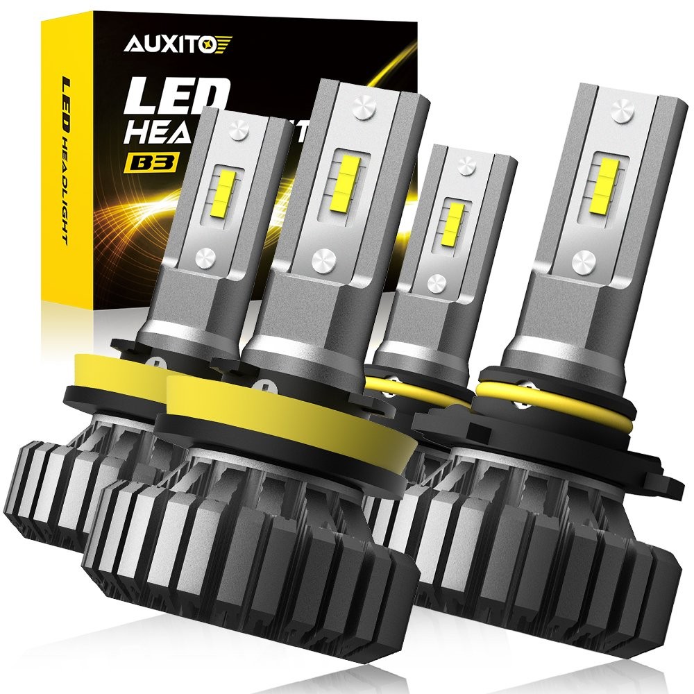 4X AUXITO 9005 H11 LED Headlight Bulbs High Low Beam Fanless White 6500K B3 ED