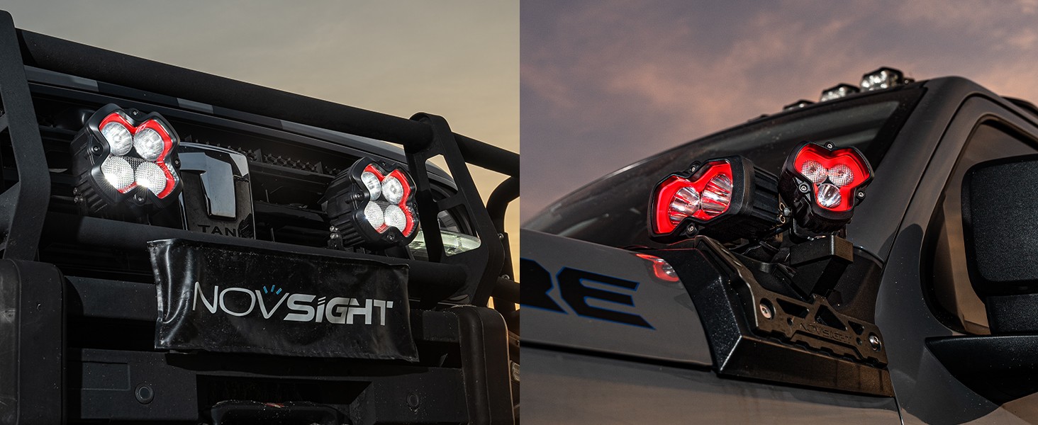 NOVSIGHT 4.5“ LED Work Lights Bar Spot Pod SUV JEEP Truck Offroad Red/White DRL