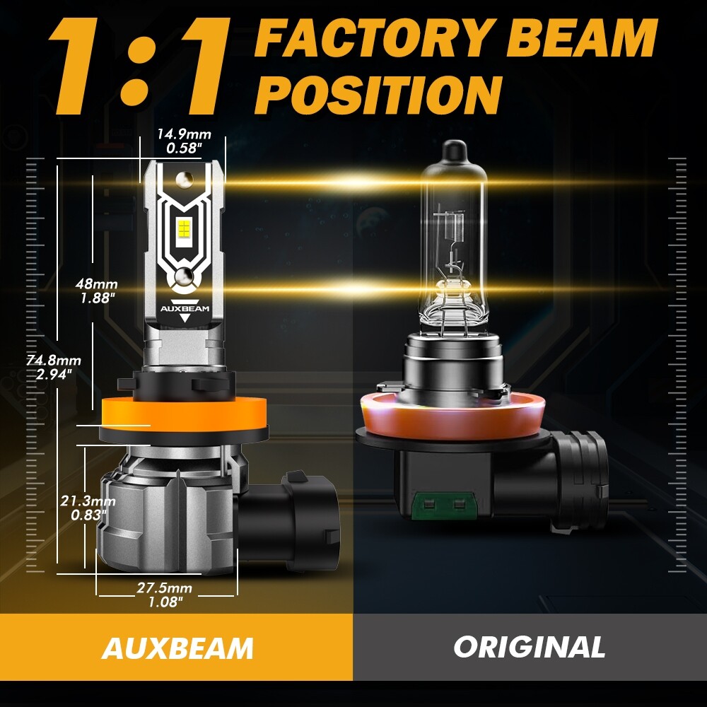 AUXBEAM H11 LED Headlight Bulbs Kit Low Beam Super Bright 6500K CANBUS White 1:1