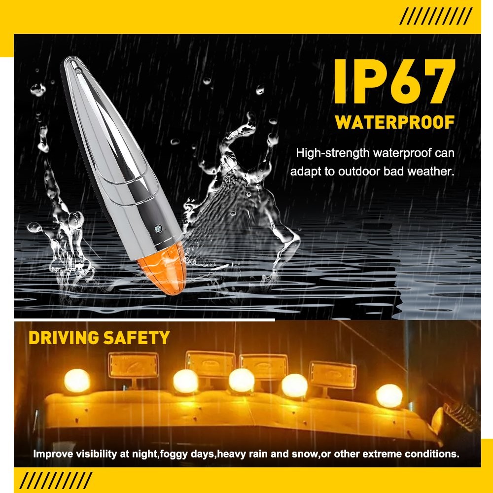 5X Amber LED Chrome Cab Roof Marker Lights Kit for Peterbilt Kenworth Trucks