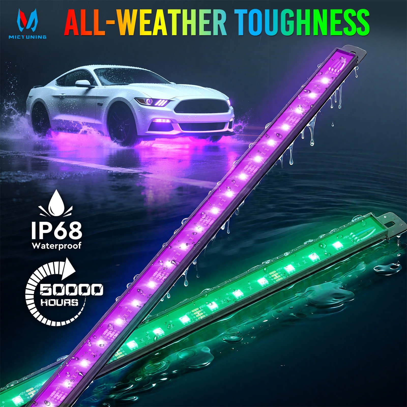 U8 RGB LED Underglow Underbody Lights Strip Dual Remote Control Aluminum Housing