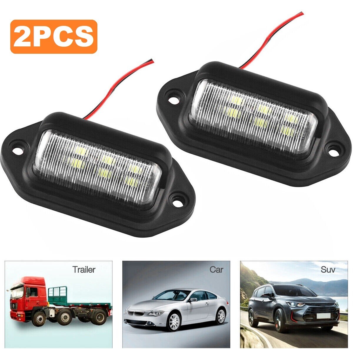 2Pcs LED License Plate Light Tag Lamps Assembly Replacement for Truck Trailer RV