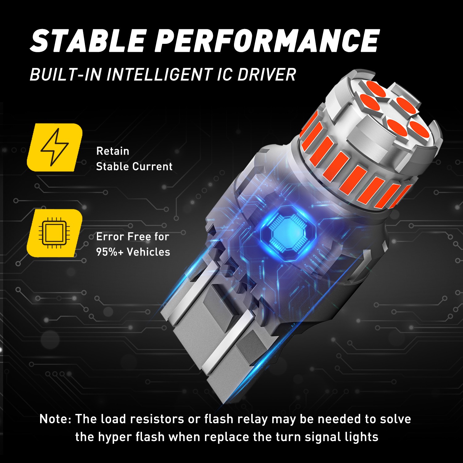 2x 7443 7440 LED Strobe Flash Brake Stop Bulb Tail Blinking Light Safety Warning