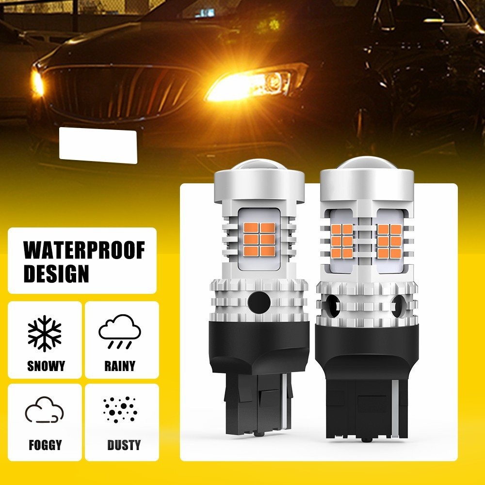 Pair Amber Yellow 7440 W21W T20 LED Turn Signal Light Bulb 3020SMD Chips AUXITO