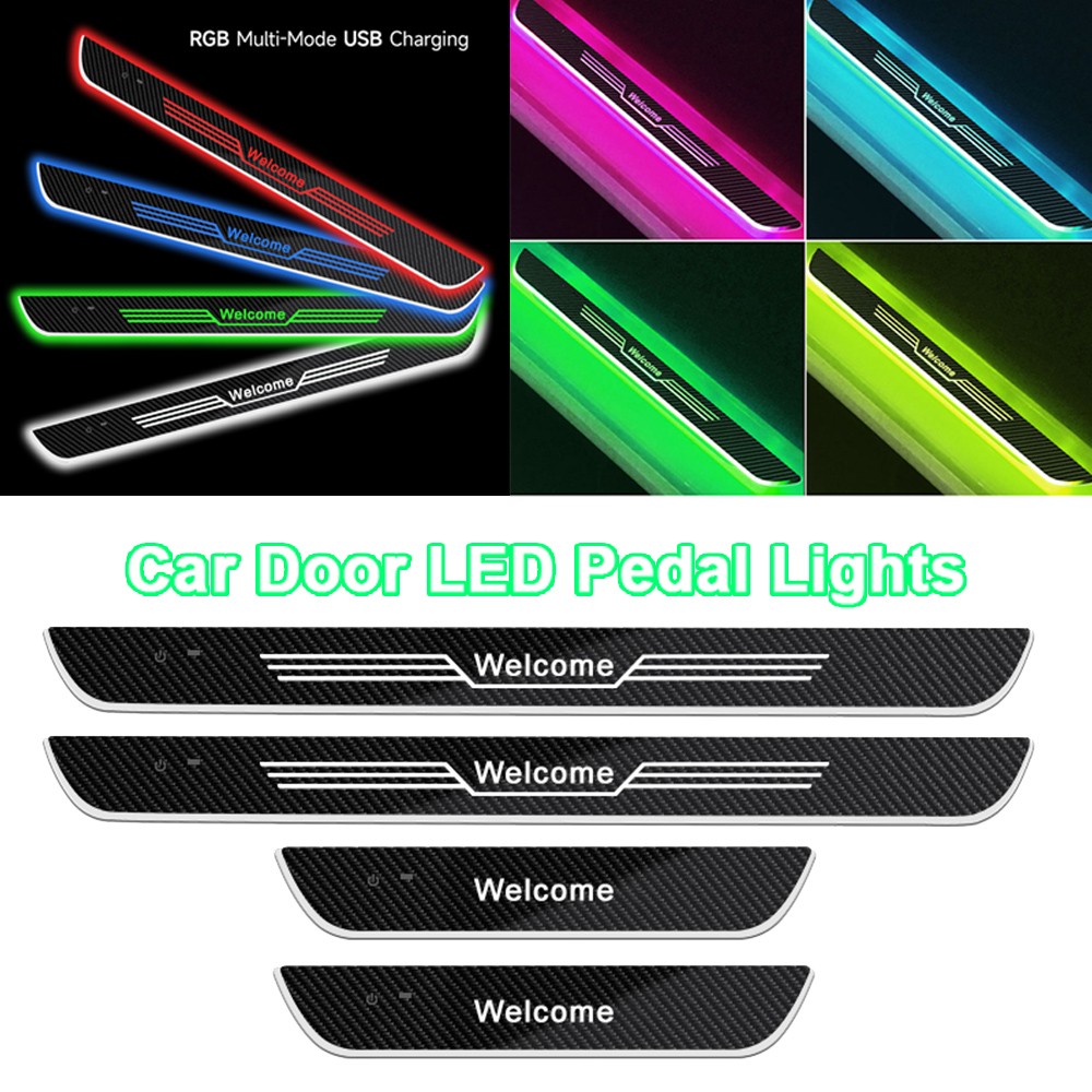 4xUniversal LED RGB Flowing Pedal Light Door Sill Pathway Welcome Scuff Light