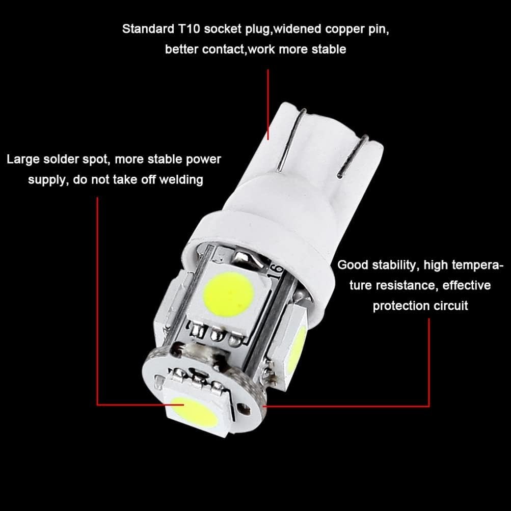 Universal T10 5-5050-SMD LED Bulbs – 20-Pack White Dash Lights, 50000 Hours