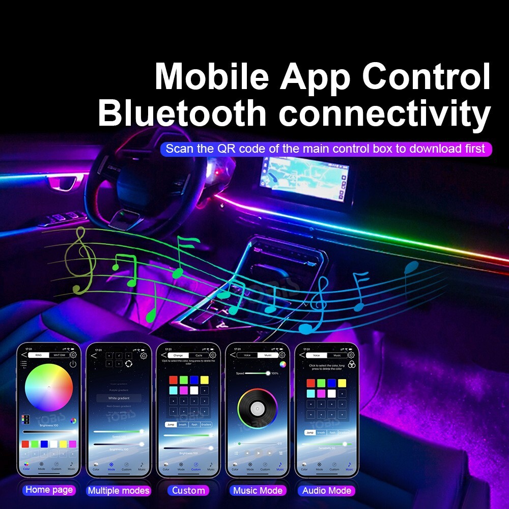 6-In-1 RGB LED Strip Interior Light Car Ambient Atmosphere Lighting APP Control