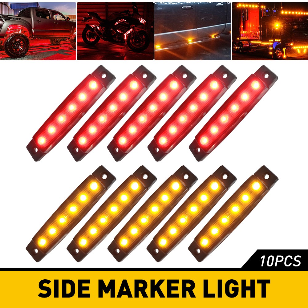 10x 3.8″ Smoked Amber/Red Side Marker Clearance Lights US 6LED for Truck Trailer