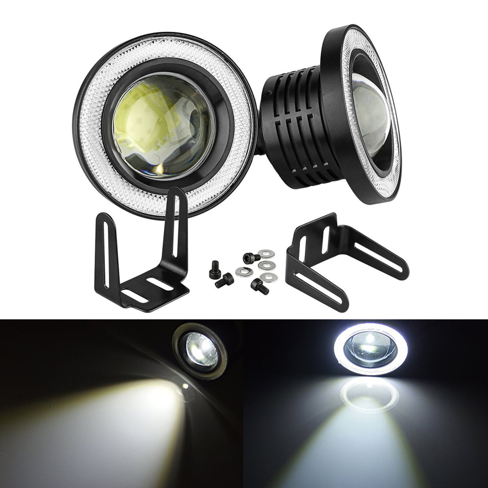 3.5″ Round COB LED Fog Light Projector Car Bright Angel Eyes Halo Ring DRL Bulbs