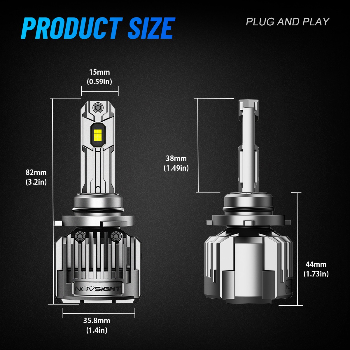 NOVSIGHT Combo 4 9005+H11 LED Headlight Bulbs High Low Beam Kit White 72000LM US