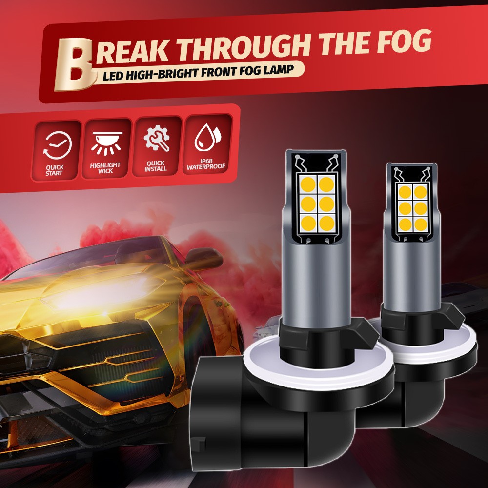 2Pcs 6000K LED Fog Light Bulbs 881 Yellow High Power Lamps 25000LM