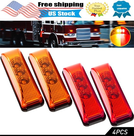 4x 3LED Side Marker Amber Lights Clearance Light Truck Trailer RV 12V Waterproof