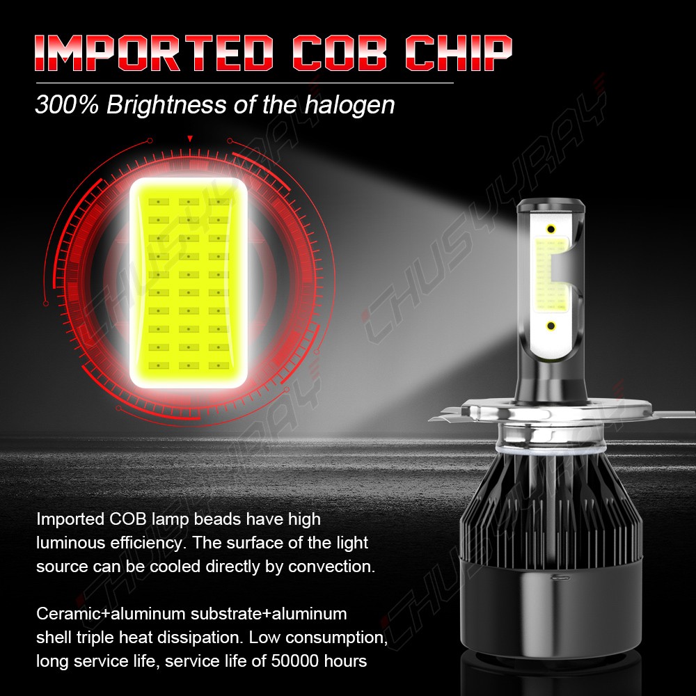 Pair Combo 2 H4 9003 LED Headlight Kit Bulbs High Low Beam Super White 60000LM