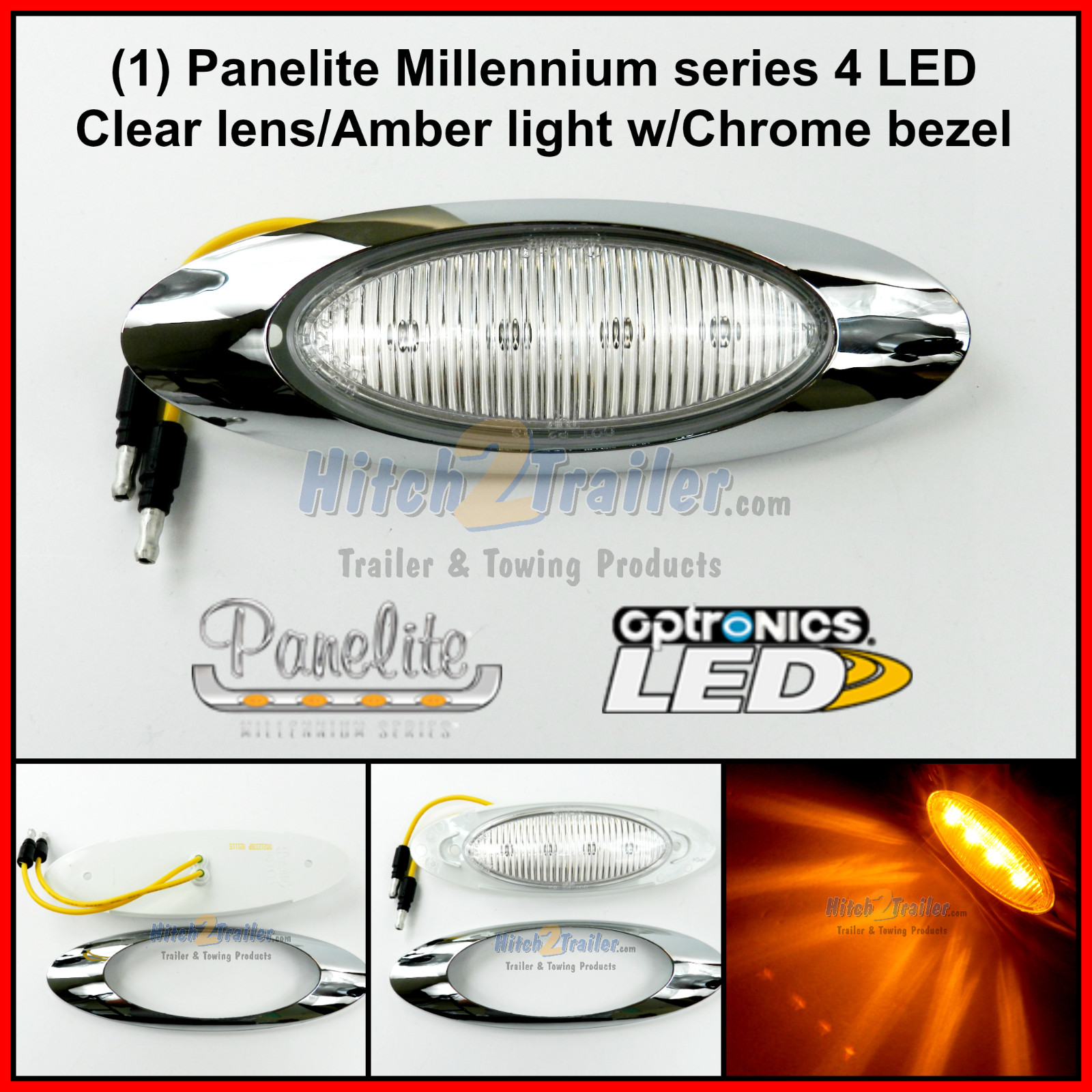 1 Panelite Millennium 4 LED M1 Clear/ Amber marker light w/Chrome Bezel 6.5″