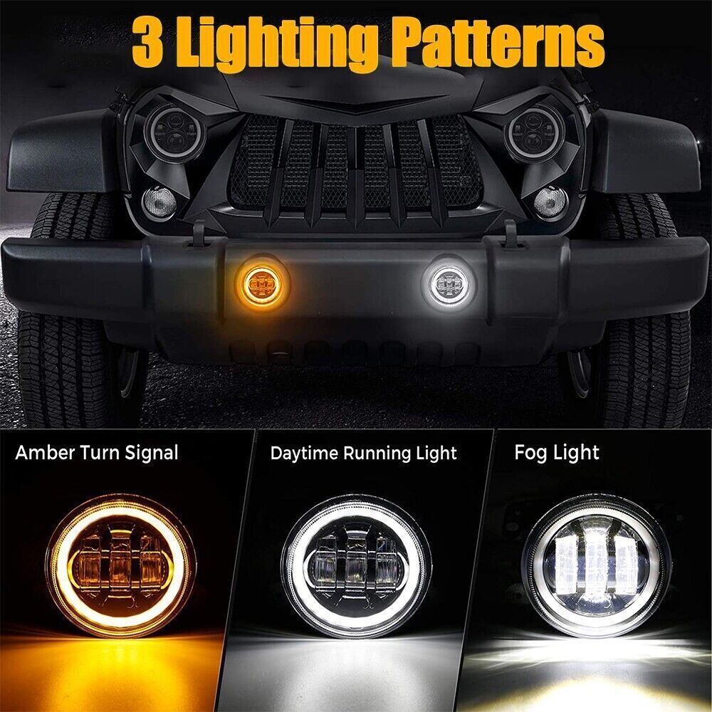 7“ LED Headlight Round Projector Hi/Lo+ 4“ Fog Light For Freightliner Coronado