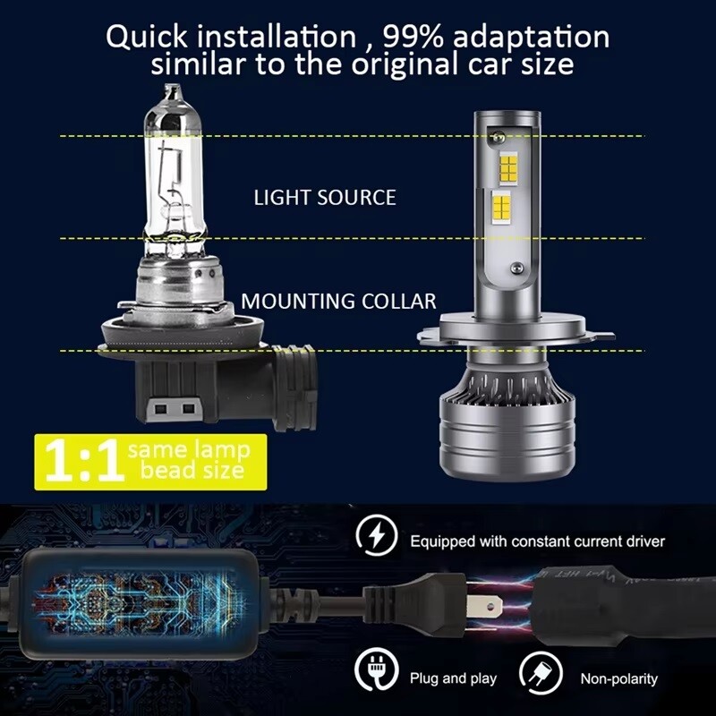 pair 2-sides H4 HB2 9003 LED Headlight Kit 2400W 6000K 360000LM Hi/lo Beam Bulbs