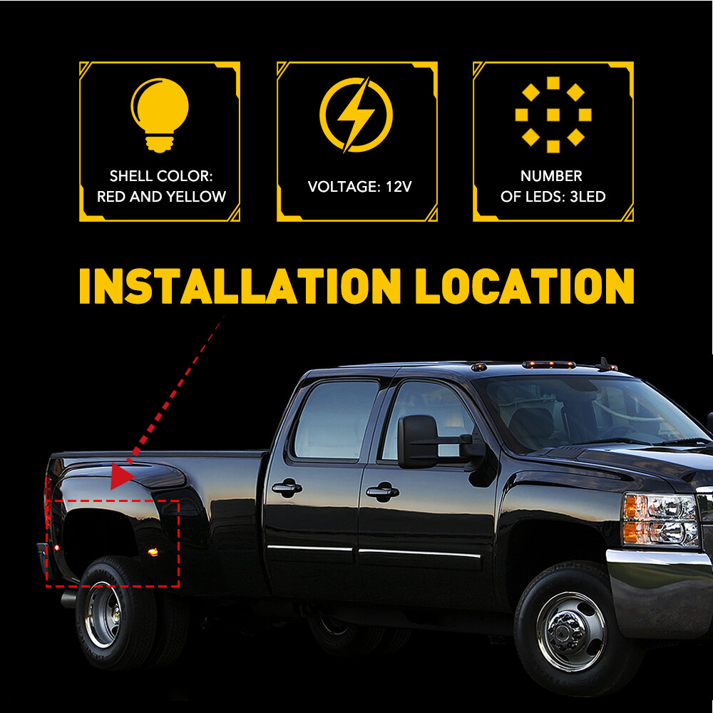 Fit 2010-2018 Ram 2500HD 3500HD Dually LED Rear Fender Side Marker Lights 4PC