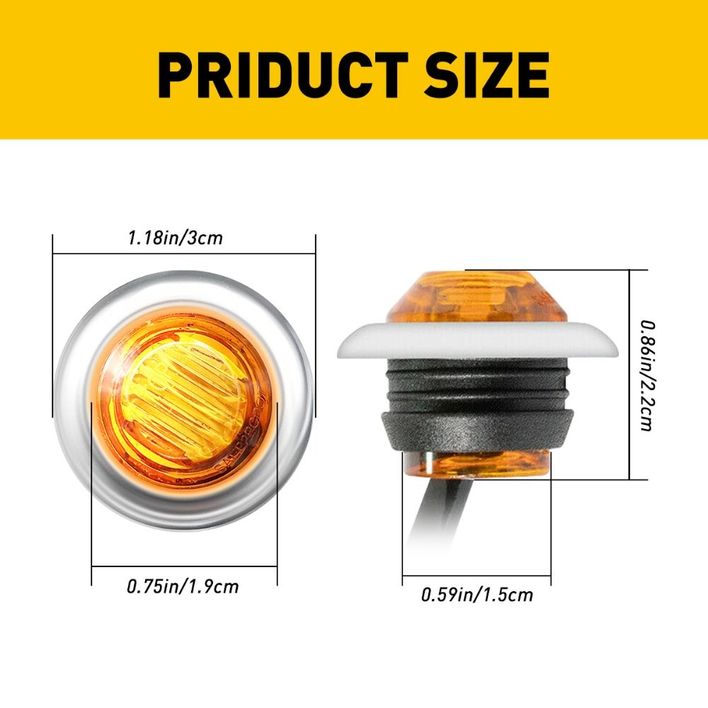 100Pcs Red/ Amber/White 3/4″ Truck Trailer LED Round Bullet Side Marker Light