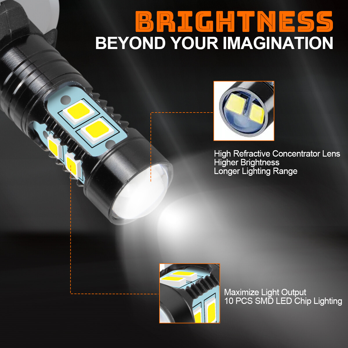 2Pcs 881H27W/2 50W 4000LM White 6000K LED Fog Light Running Bulb Super Bright
