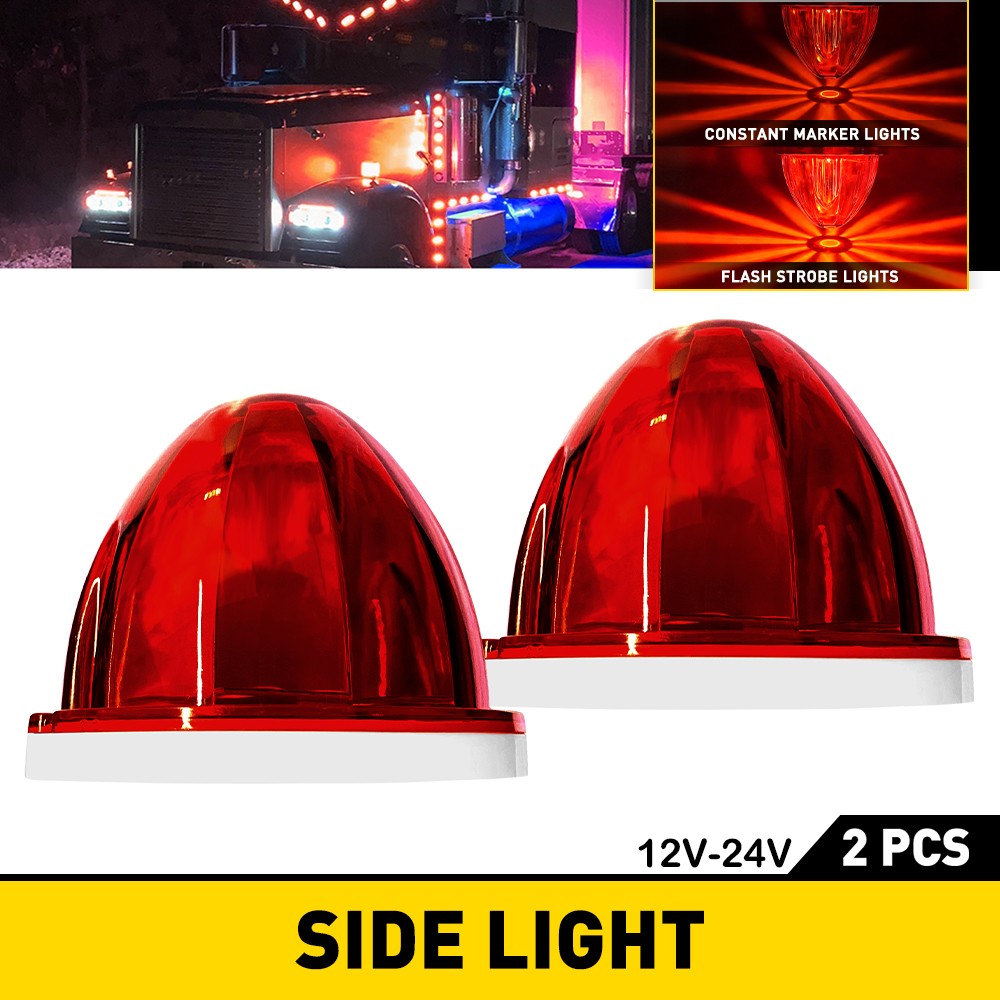 2x Red Flash LED Watermelon Lights For Truck Trailer Round Side Marker Lamps 12V