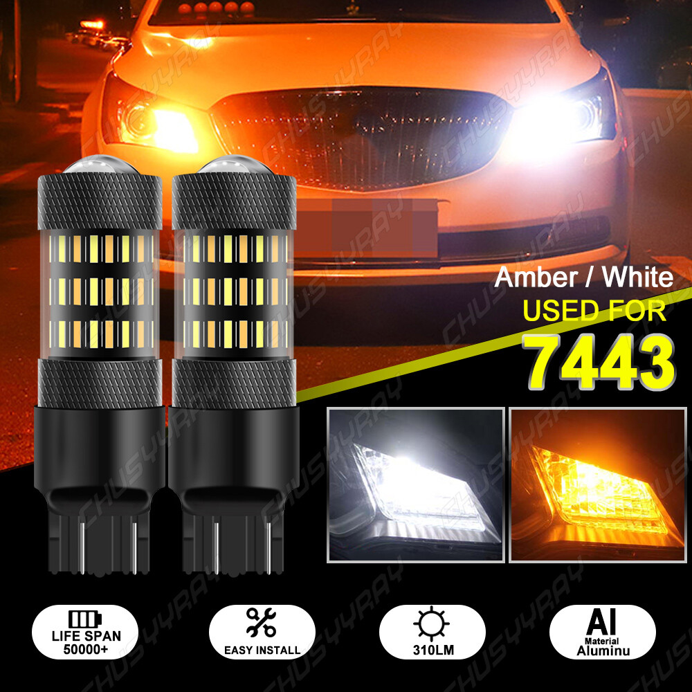 7443 7444 Switchback LED Turn Signal Parking DRL Light Bulbs Dual Color Pair