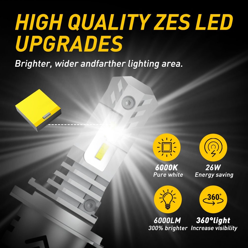 H4 9003 LED Headlight Super Bright Bulbs 12000LM 52W High Beam Low Beam 6000K EX