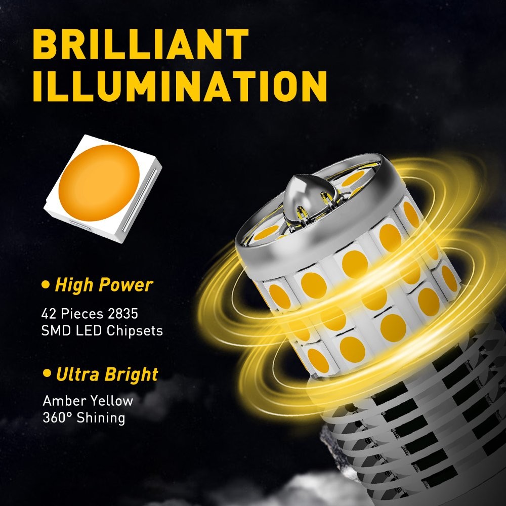 7440 7441 7444 LED Turn Signal Light Bulbs with Built-in Resistor Amber Yellow