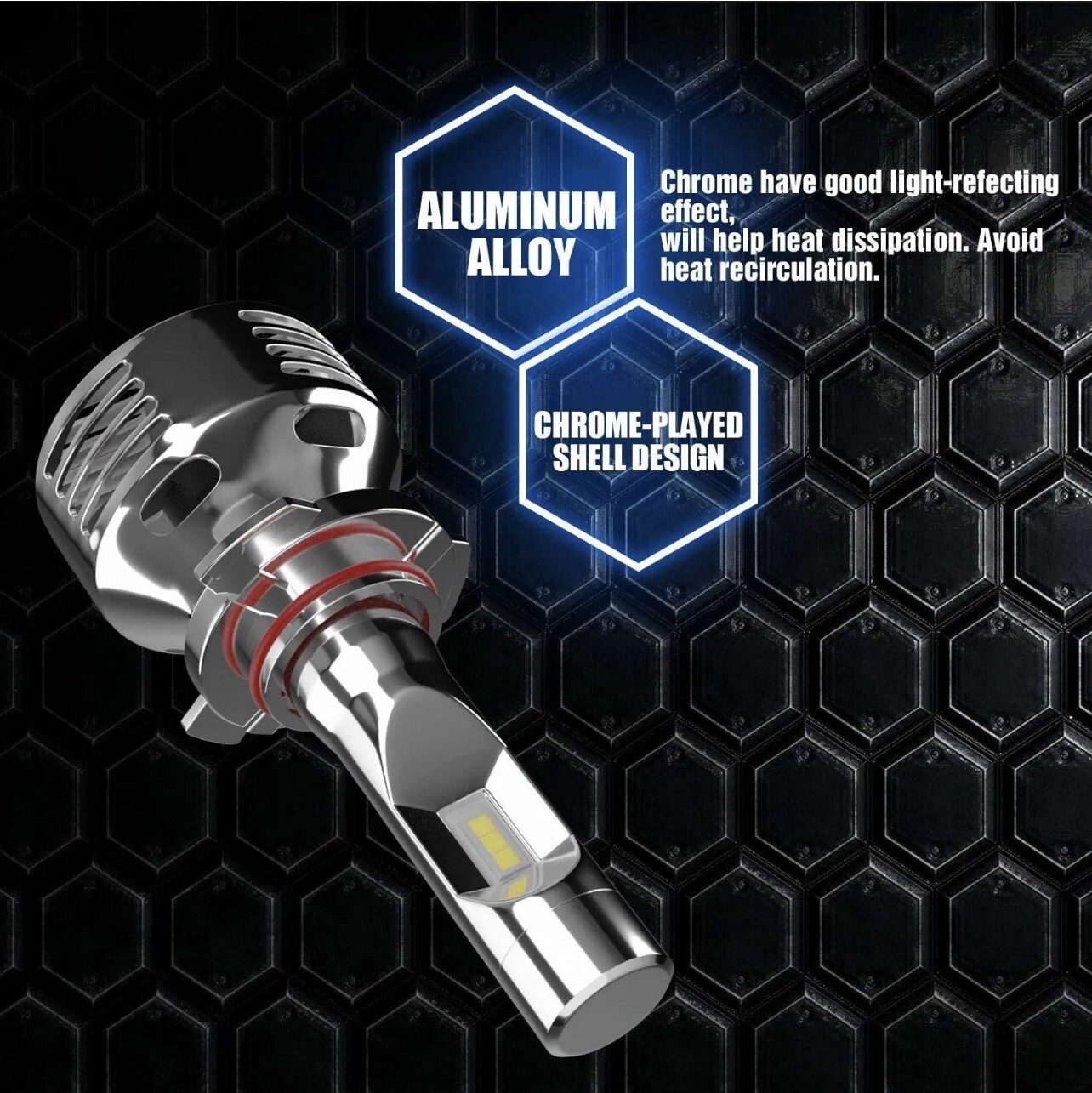 GPNE 9005/HB3 6000K Cool White LED Headlight Bulbs IP68 Waterproof 76W 16000LM