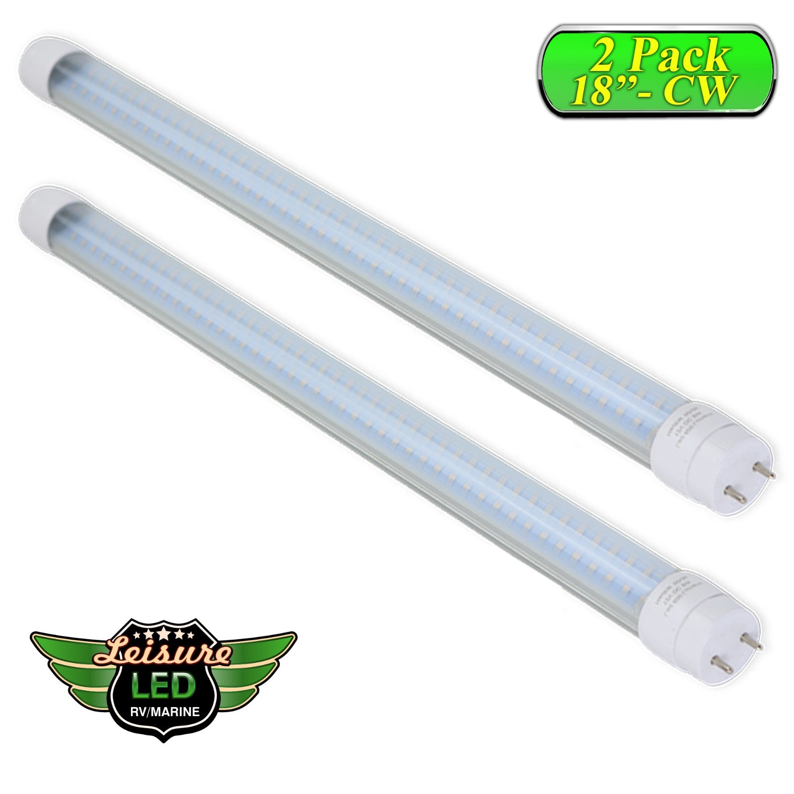 2PC 12V DC RV Marine F15T8 LED Tube Light 9W 18″(17-3/4″ pin to pin) CW 600 lm