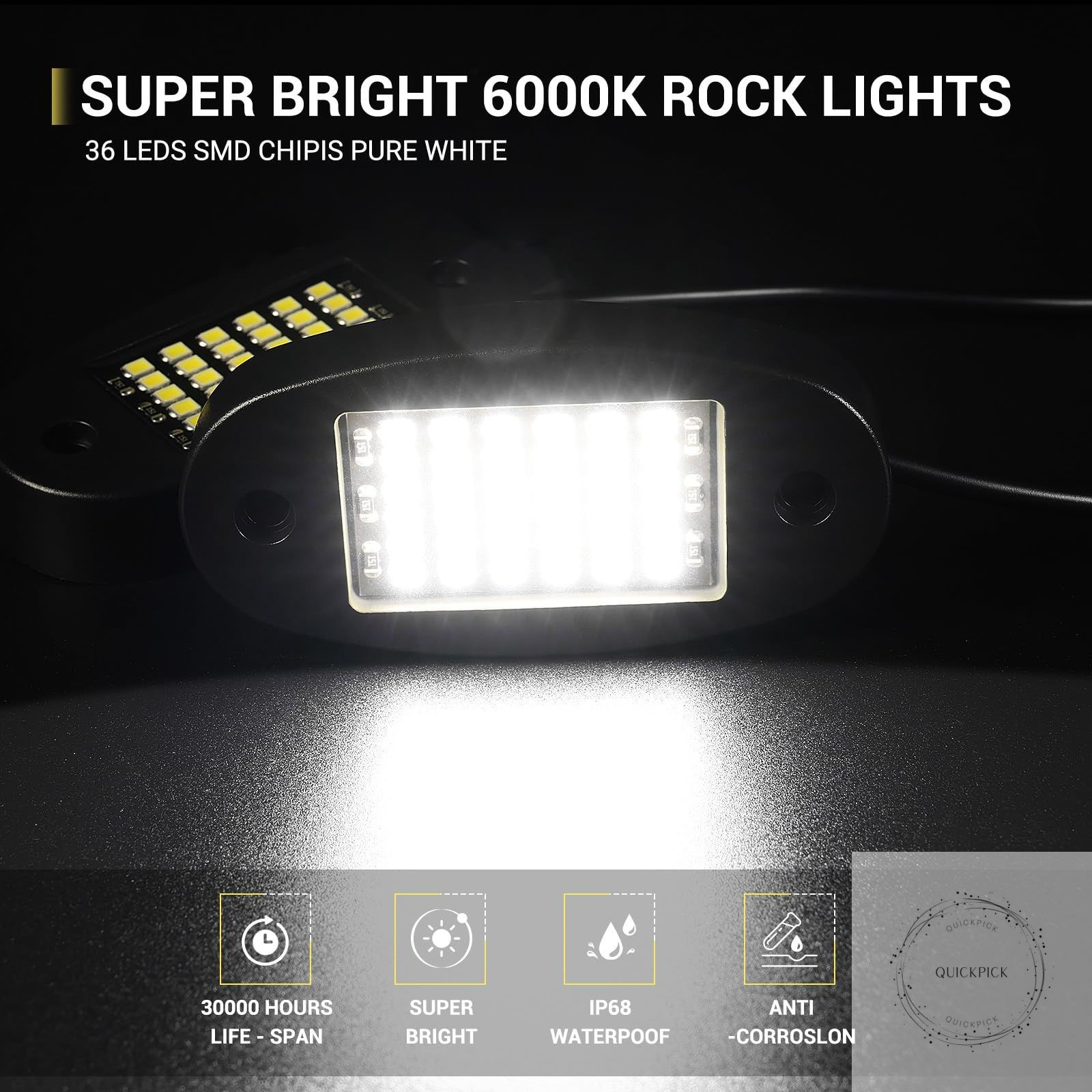 20 Pods White Rock Lights 6000K Pure White 36 LEDs SMD Chips Super Bright Neon