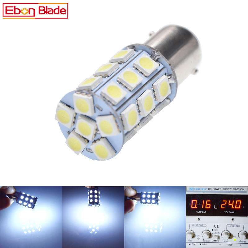 2 x 24V LED BA15D LIGHT GLOBE COLD WHITE 27 SMD 5050 Caravan Car Auto Indicator