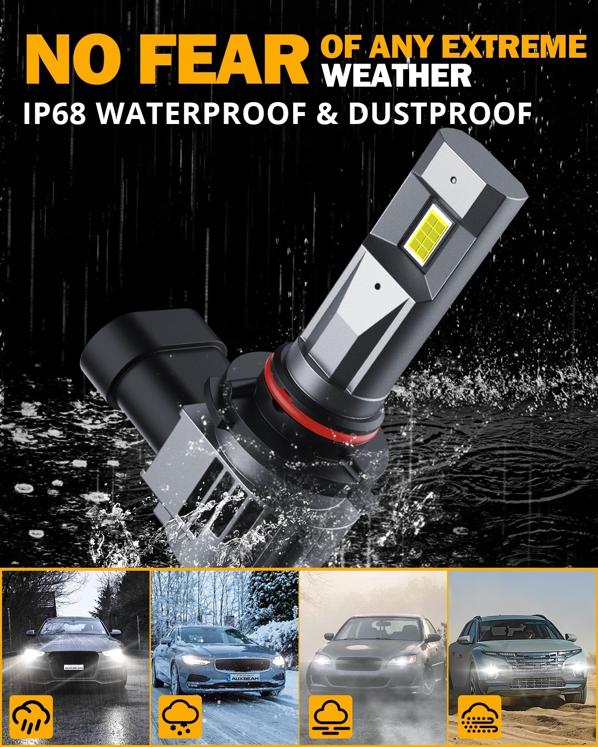 2pcs 9005 LED Headlight Bulbs Q20 40W IP68 Waterproof Dustproof 16PCS LED CHIPS
