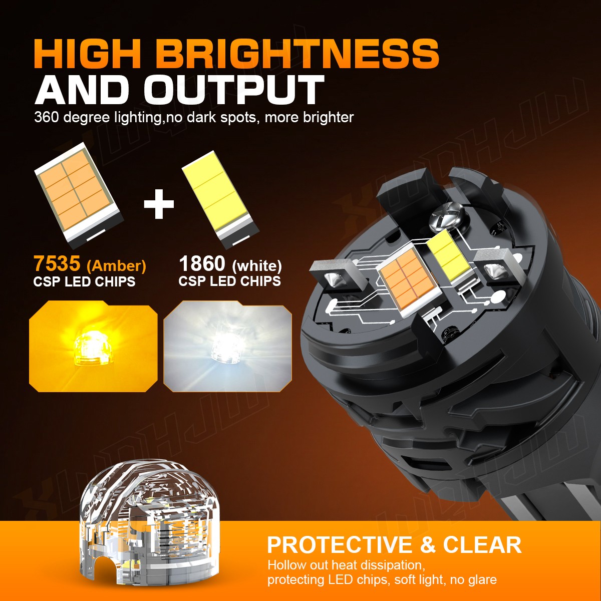 White/Amber High Power 16-SMD 7443 Switchback LED Bulbs For Turn Signal Lights