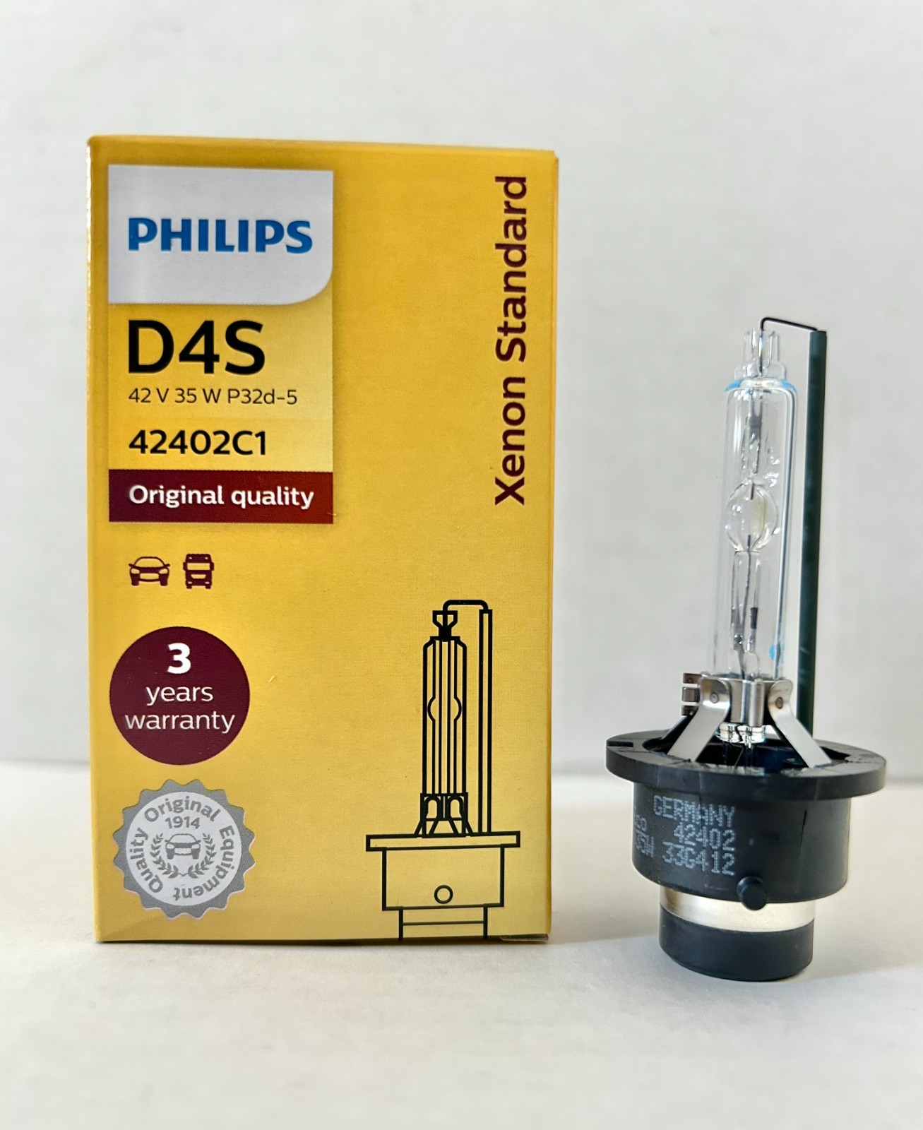 New OEM Philips 42402 D4S HID Xenon Headlight Bulb 4300K Made in Germany