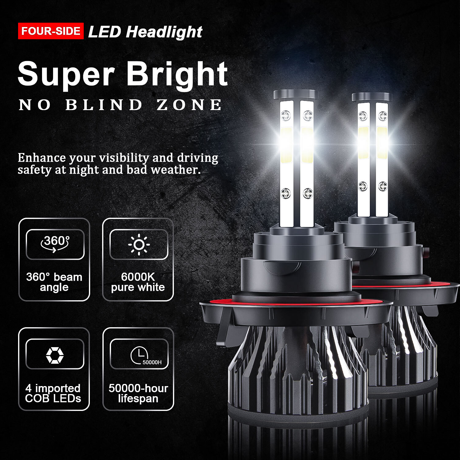 For 2005-2009 Dodge Dakota 6000K Combo LED Headlight Hi/Lo + Fog Light Bulbs Kit