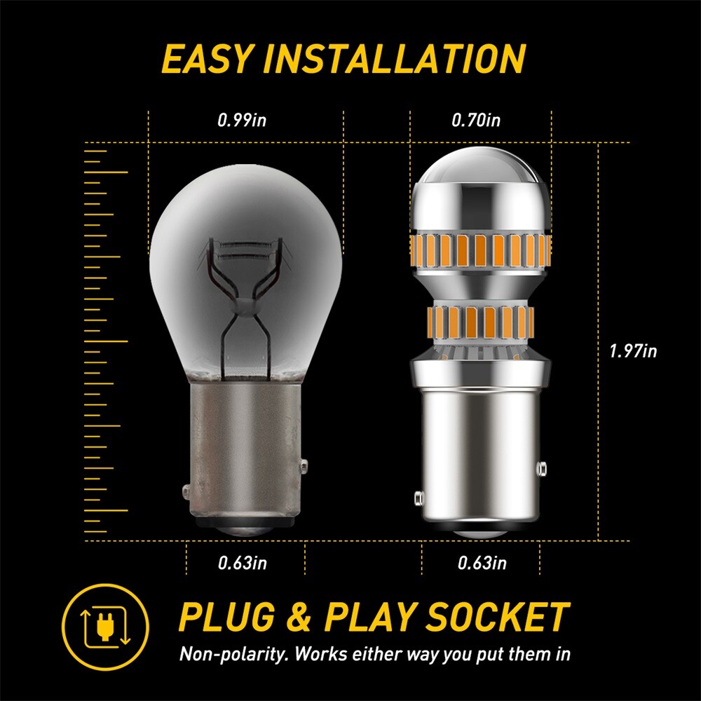 CANBUS 1157 LED Bulbs Amber Yellow with Built-in Resistor 2057 2357 7528 BAY15D
