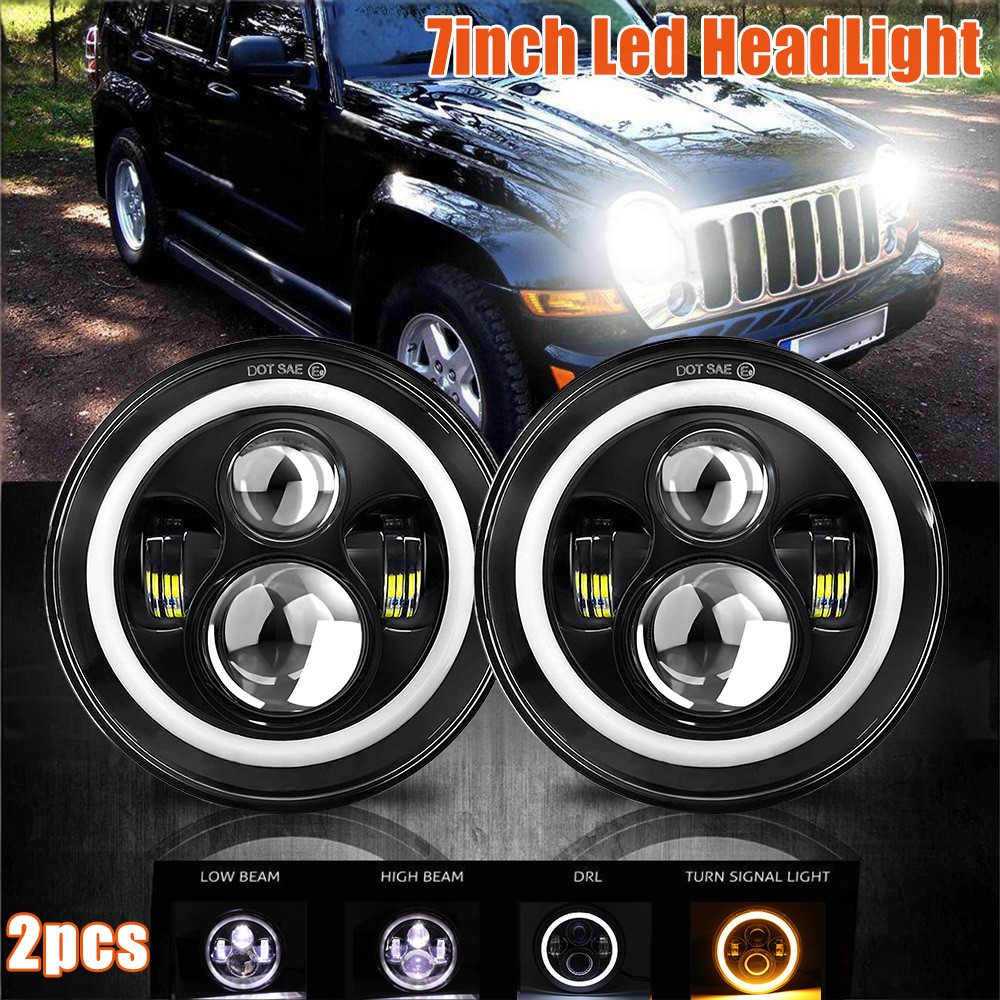 PAIR DOT 7″ Inch LED Headlights Amber DRL Turn Signal Combo For 2003-2007 Jeep