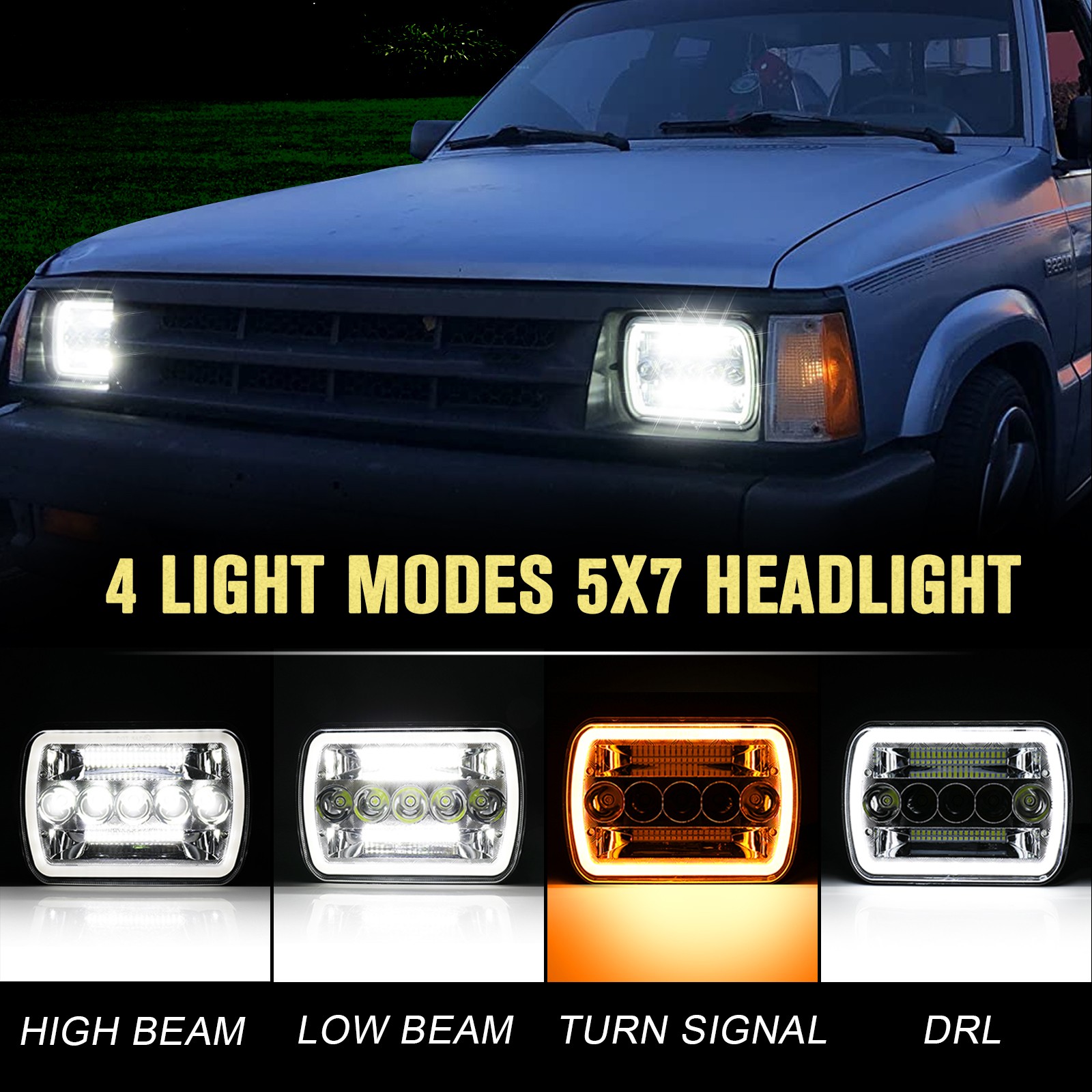 Ultra-bright 5X7″7×6″ inch Rectangle LED Hi/Lo Beam Headlight DRL 180W Headlamps