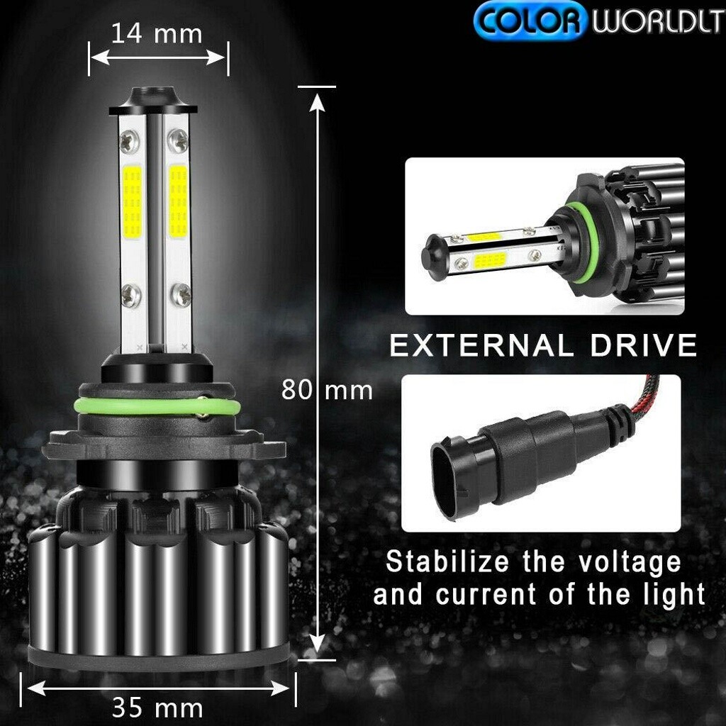 2PCS 4-Sides 9006 HB4 LED Headlight Bulb Kits Low Beam 6000K 120W 32000LM Light