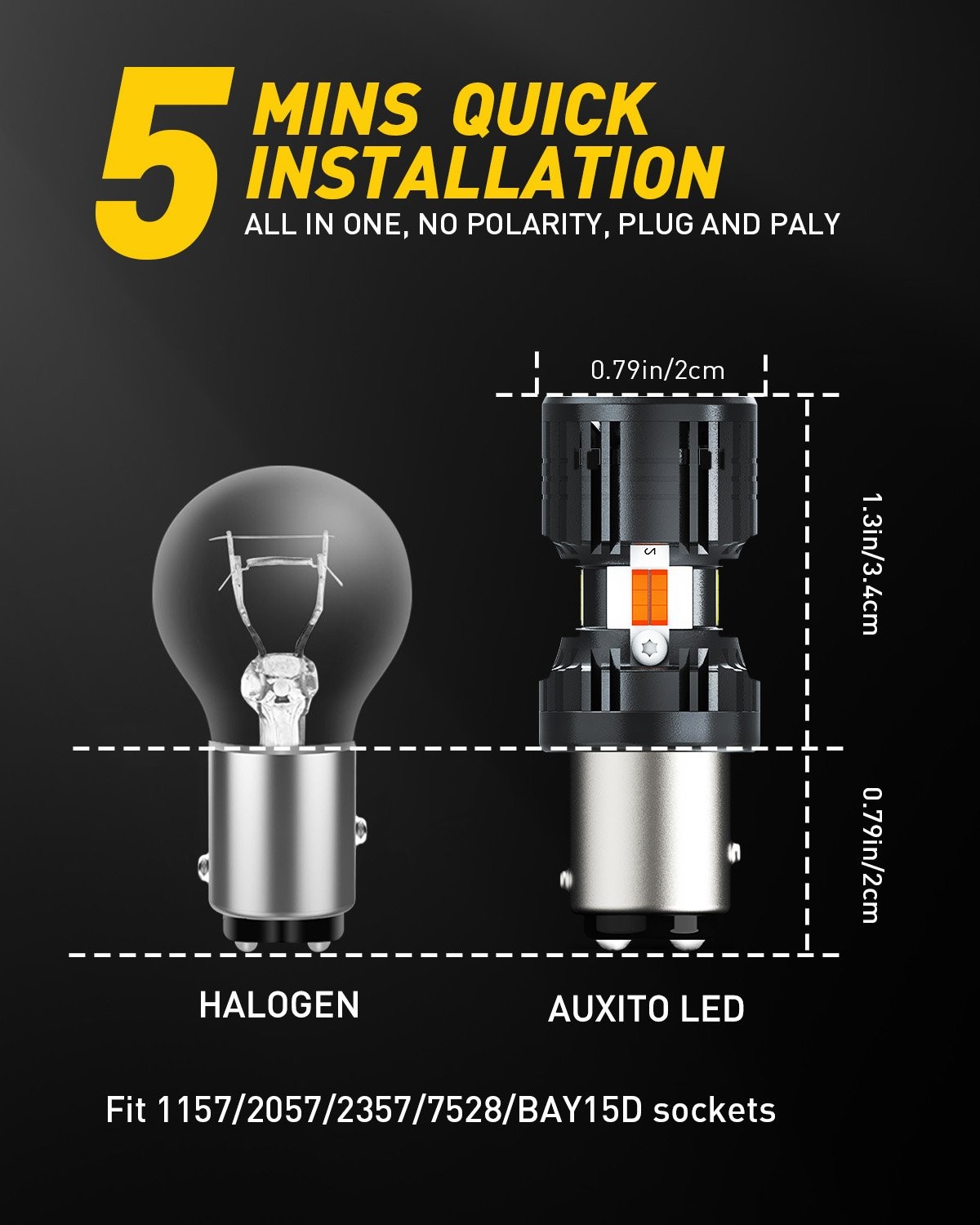 1157 LED Amber/White Bulbs For Turn Signal Lights and DRL/Parking Light 1-5 SET