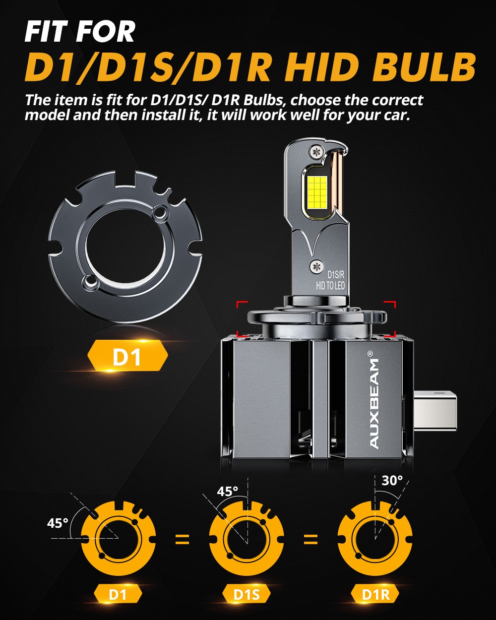 AUXBEAM D1C/D1R/D1S 6000K LED Headlight OEM Replacement HID Xenon Bulbs Canbus