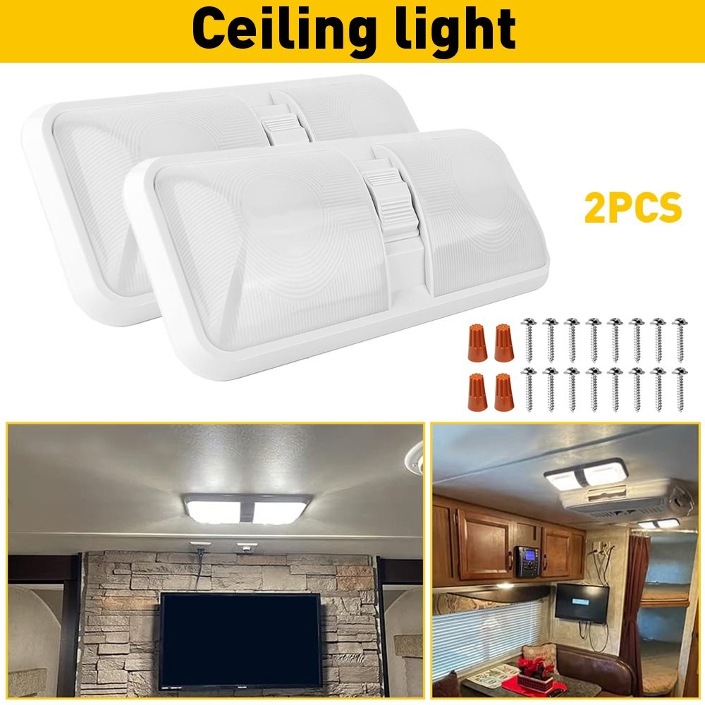 2PCS LED RV Interior Led Ceiling Light Camper Boat Trailer double Dome 12V 600LM