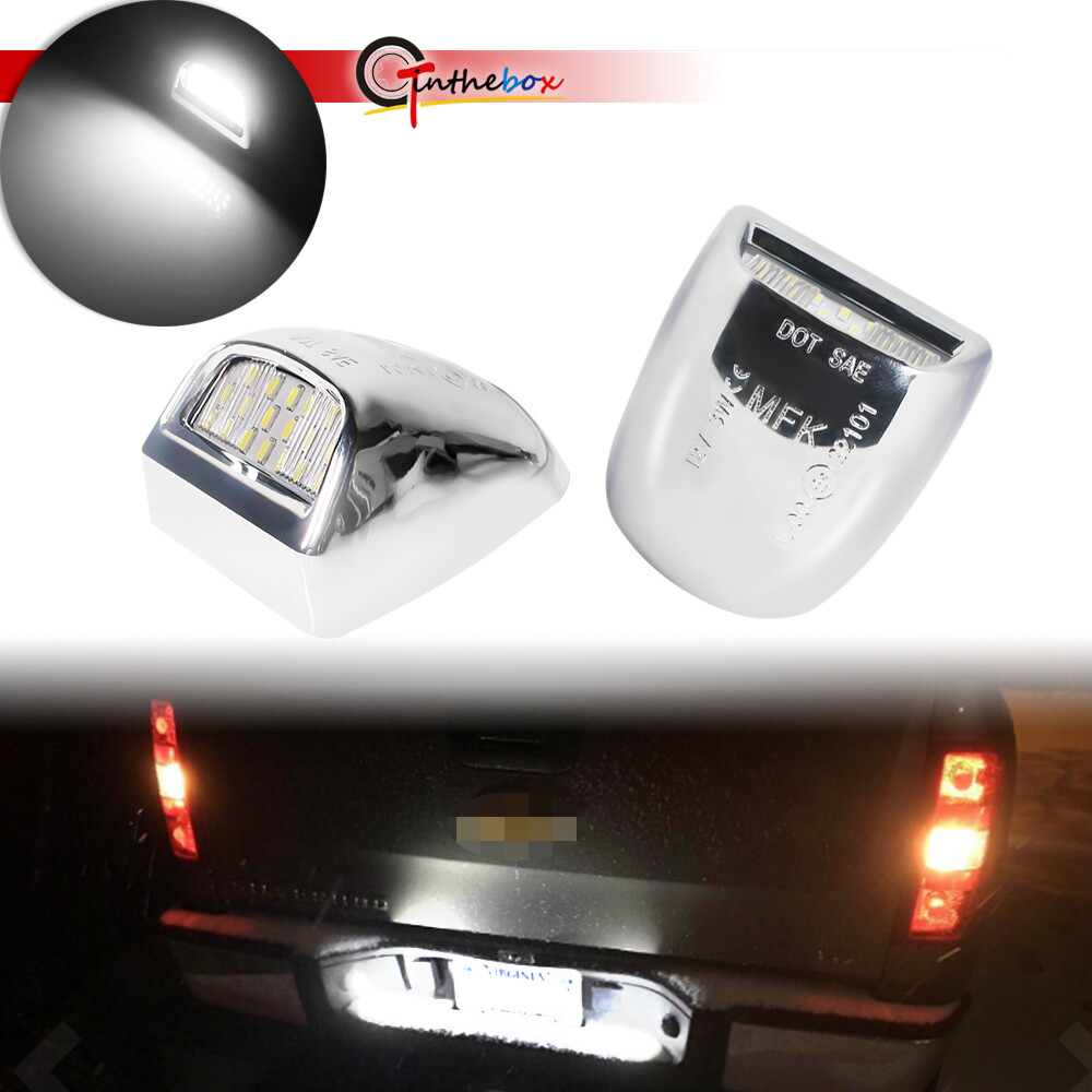 For GMC Sierra 1500 2500 3500 Chrome Silver Full White LED License Plate Lamps