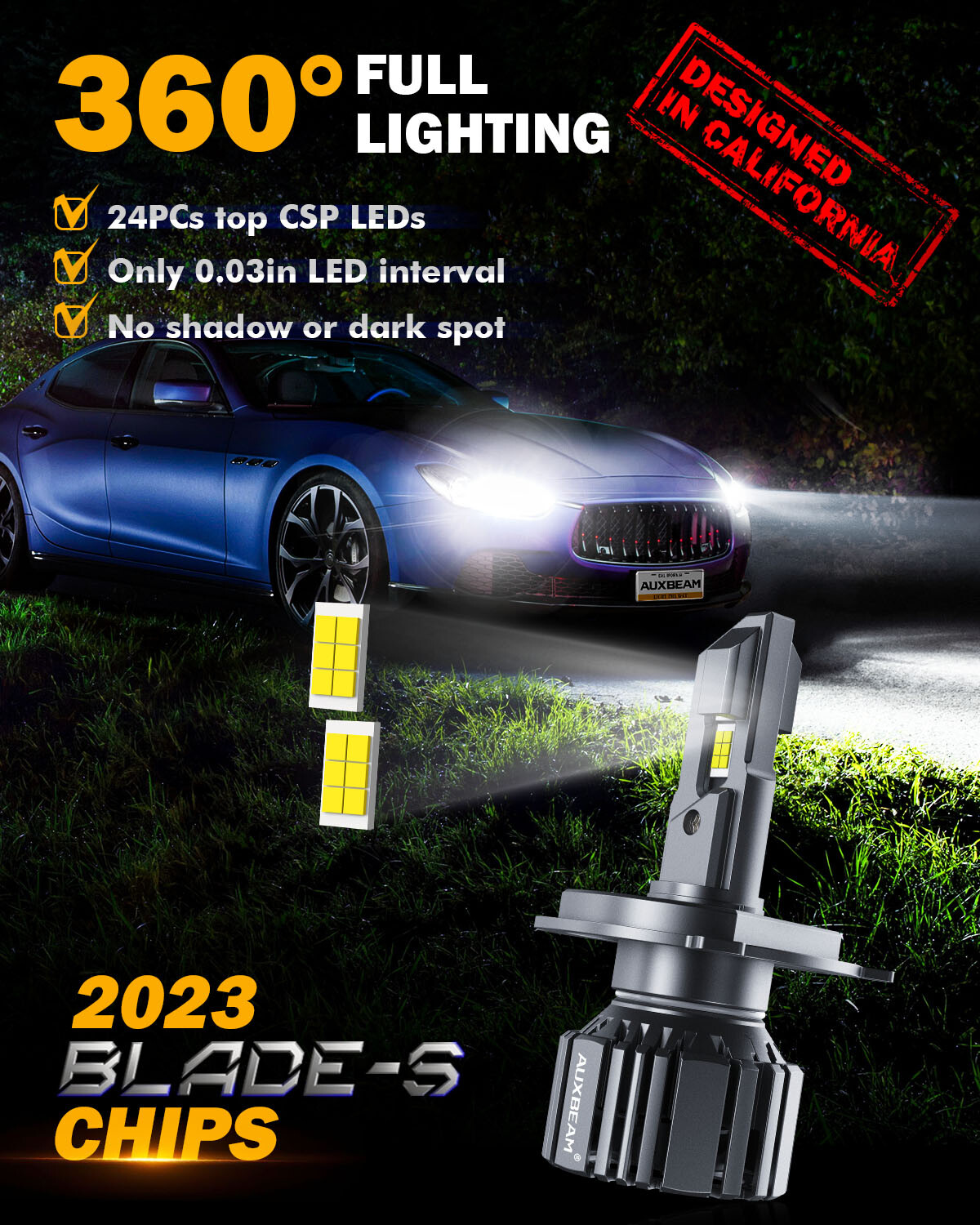 AUXBEAM H13 H4 9012 9007 9004 LED Headlight Bulbs Hi Lo Beam Bright White 6500K