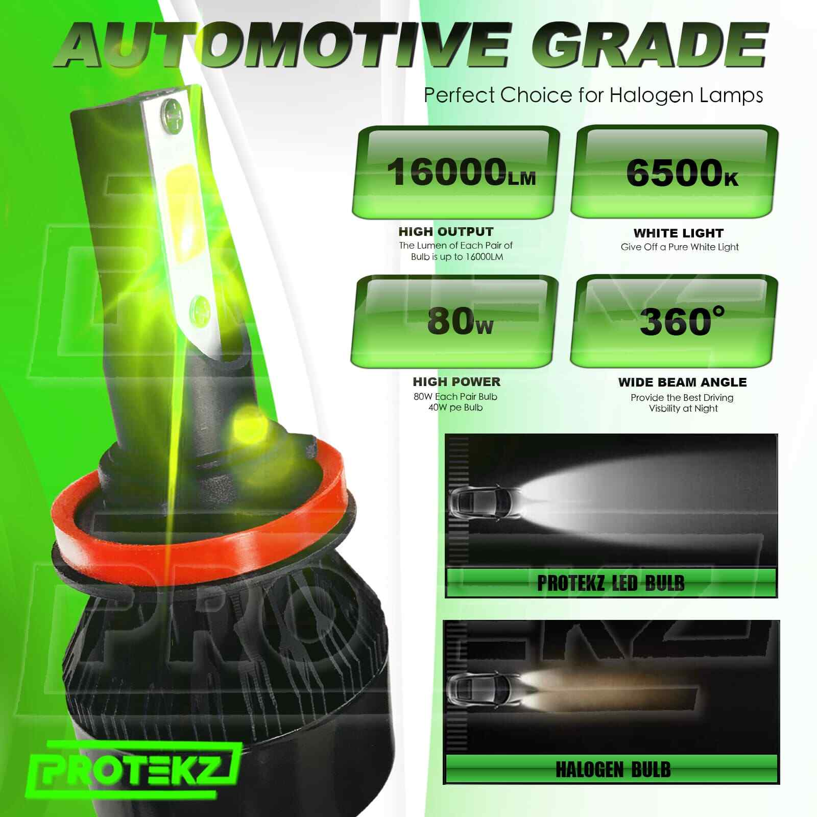 LED Headlight Protekz Kit High H9 6000K Bulbs for 2015-2016 Nissan MURANO