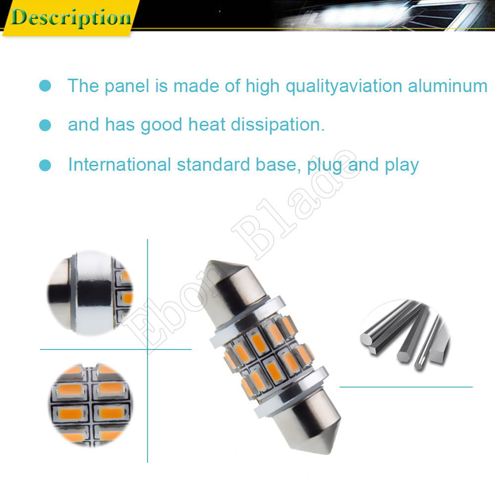 2 X 31mm C5W LED Bulbs For Car Festoon Dome Map Lights Amber Yellow Orange 12V