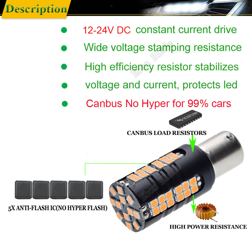 2 X CANBUS ERROR FREE BAU15S PY21W 7507 3030 60 LED AMBER TURN SIGNAL LAMP BULB